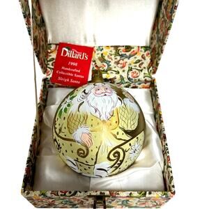 Dillard's 1998 "Sleigh Santa" Hand Painted Signed Christmas Ornament-NEW!